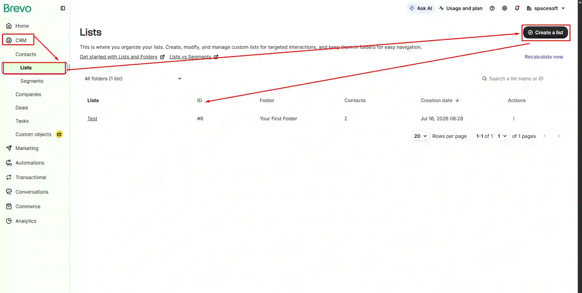 Create list id